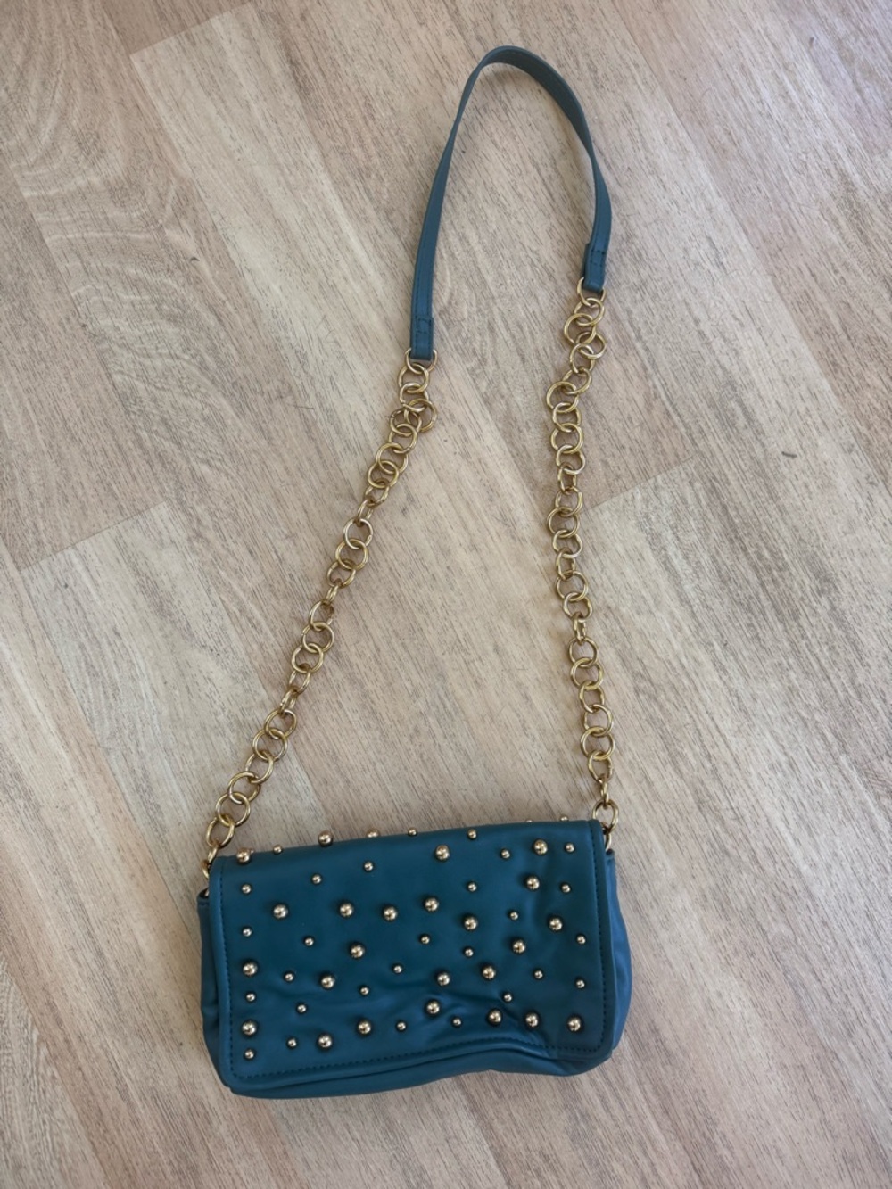 Zara Teal Studded Chain Crossbody Bag